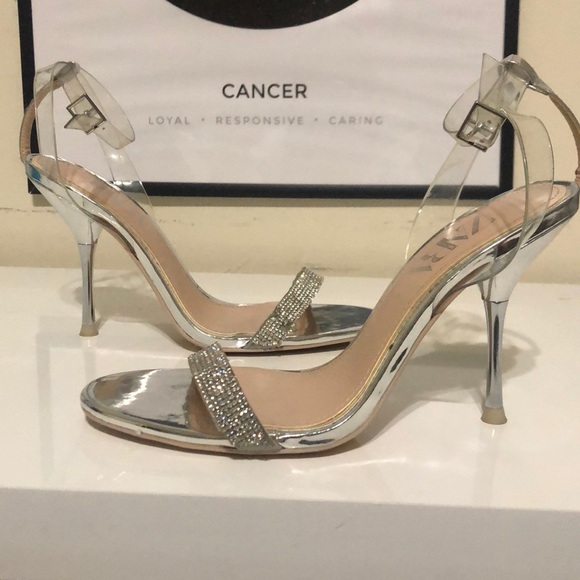 Zara Ankle Strap Clear and Silver high heel Sandal - Picture 4 of 6